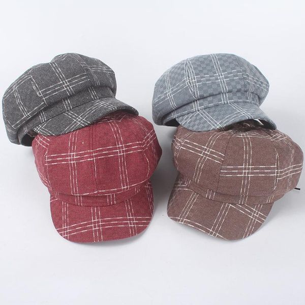 

thick british style berets autumn winter beret femme hat white lattices line segment lattice pumpkin cap chapeau, Blue;gray