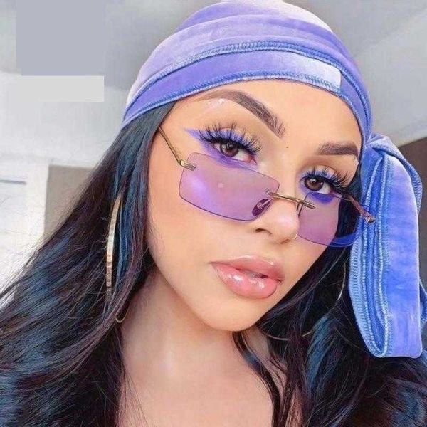 

aviator sunglasses teenyoun 2021 small rimless rectangle sunglasses men women designer tiny narrow square sun glasses shades uv400 eyewear, White;black