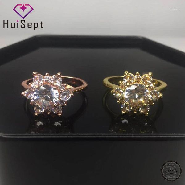 

cluster rings bali jelry trendy ring 925 silver jewelry snowflake shape zircon gemstone accessory for women wedding engagement wholesale, Golden;silver