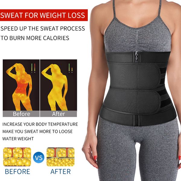 

waist trainer steel boned neoprene body shaper women belly shaping trimmer belt tummy sweat shapewear slimming sheath corset, Black