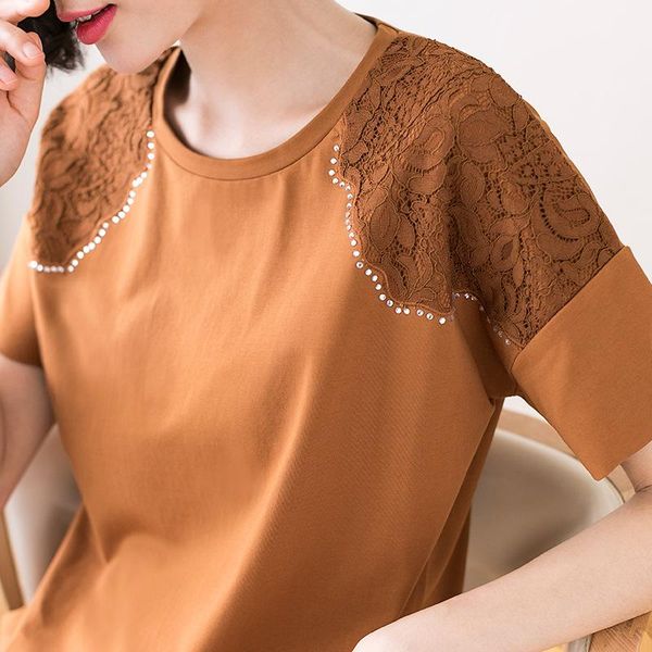

women's blouses & shirts chemisier femme diamonds lace blouse summer cotton short sleeve shirt women plus size woman clothes camisas, White