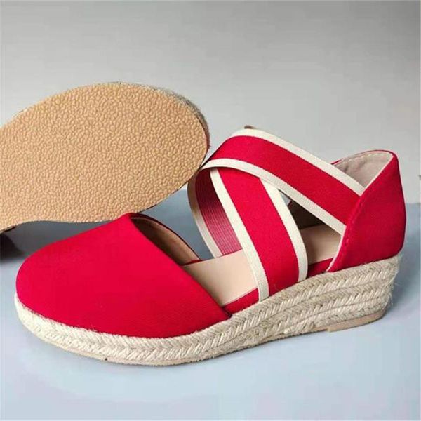 

sandals summer women wedges platform ladies shoes elastic band casual rome slip on strap cross femme plus size 2021, Black