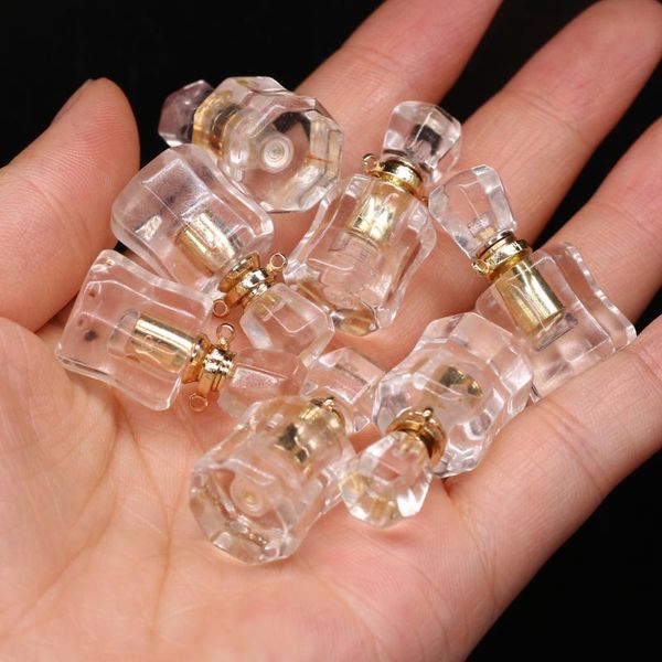 

charms natural semi-precious stones clear quartz perfume bottle pendant for jewelry making necklace accessories, Bronze;silver