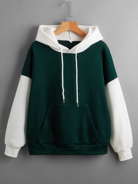 

colorblock drawstring pocket hoodie g6ap#, White;black