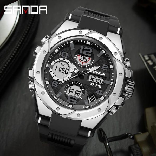 

wristwatches mens watch military water resistant sanda sport army led digital wrist satches for male g style relogio masculino, Slivery;brown