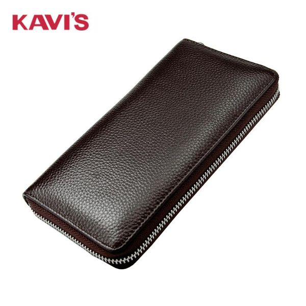 

wallets kavis genuine leather men long wallet mobile phone bag large capacity coin purses card holder zipper handbag clutch money, Red;black
