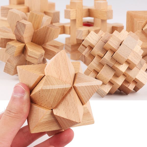 Kids Bamboo Kong Ming Luban Lock Crianças Adulto 3D Handmade Matemática Puzzles Cérebro Teasers Educacional dedo Brinquedo Presentes De Aniversário