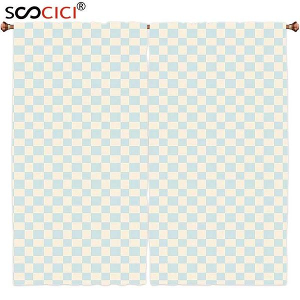 

curtain & drapes window curtains treatments 2 panels,shabby chic big and little squares checked pattern vintage geometric tile ornament crea