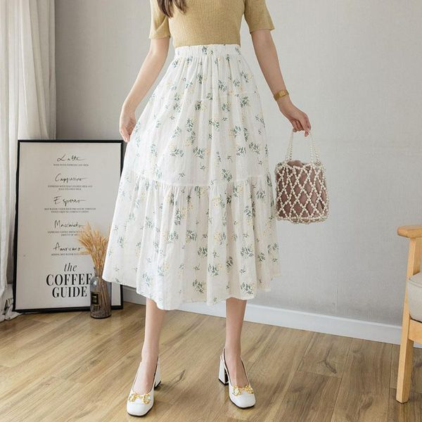 

skirts arrival summer korean style women loose casual elastic waist skirt sweet cute a-line print chiffon patchwork b463, Black