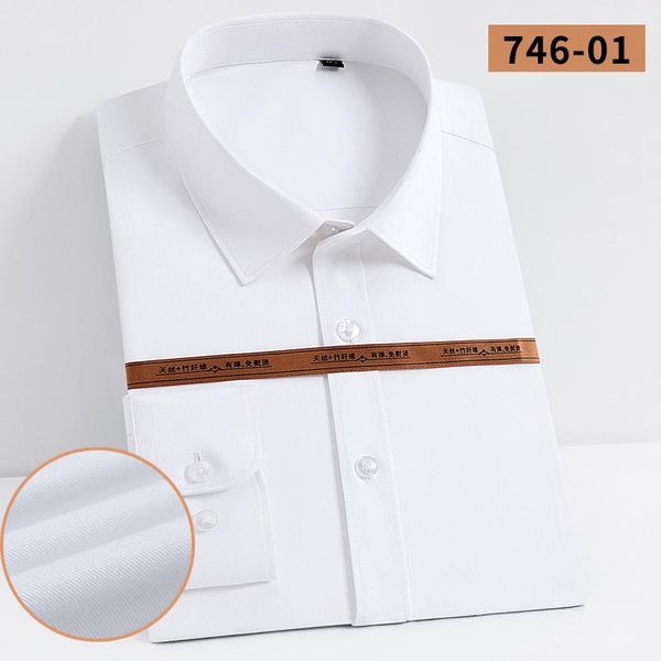 

men's dress shirts 2021 pocket-less design long sleeve bamboo fiber standard-fit formal fashion business casual stretch shirtsolid, White;black