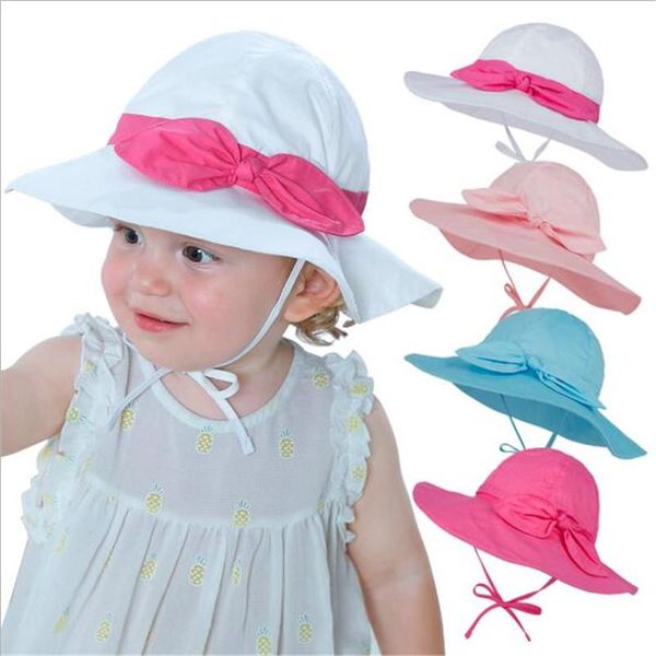 

caps & hats fashion summer baby sun hat lovely bowknot infants cotton bucket kids boys girls beach cap uv protection, Yellow