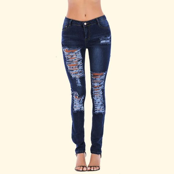 

jeans women hight waisted jeans 2021 pocket hole button zipper slim pants femme jean 4xl plus size de mujer femme new, Blue
