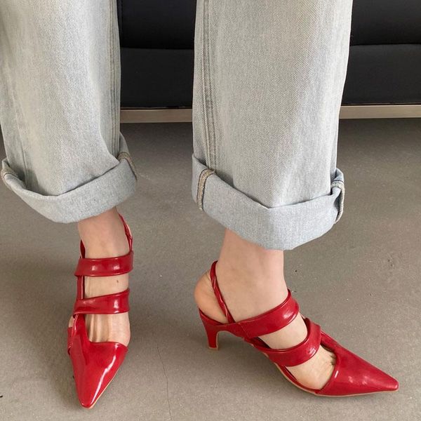 

dress shoes 2021 spring pumps women pointed toe hollow out high heels sandals slip on office lady summer stilelttos sho, Black