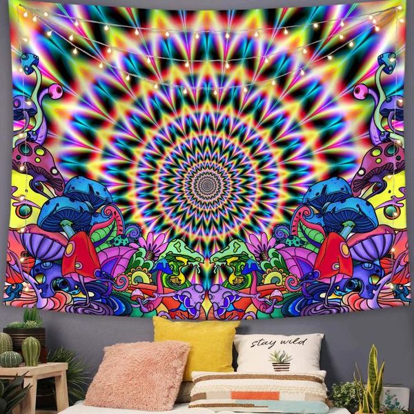 

tapestries abstract trippy mushroom colorful mandala tapestry hippie wall dÃ©cor