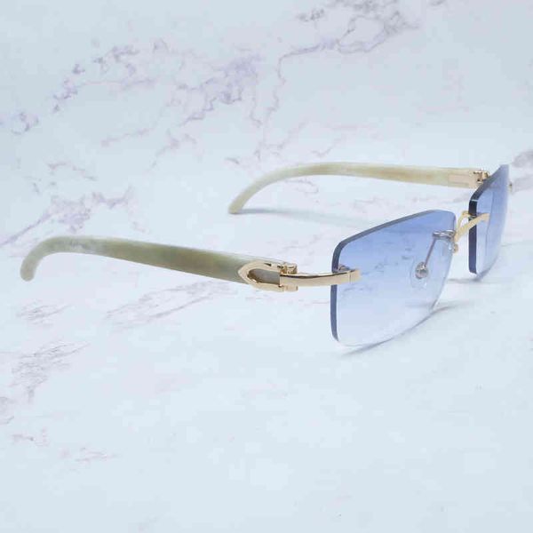 

factory outlet luxury square genuine buffalo horn mens sunglass vintage rimless buffs women sun bxya, White;black