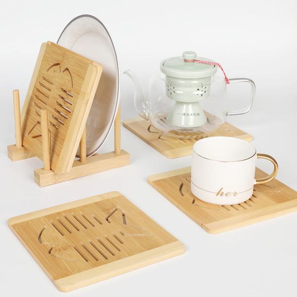 

mats & pads 4pcs bamboo fish-shaped hollow placemat restaurant household casserole mat potholder insulation table decoration