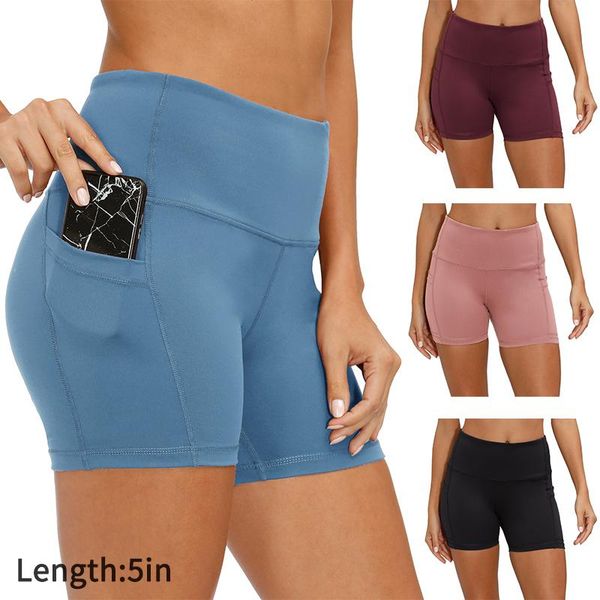 

yoga outfit women workout shorts biker for running high waisted with side pockets sport ladies