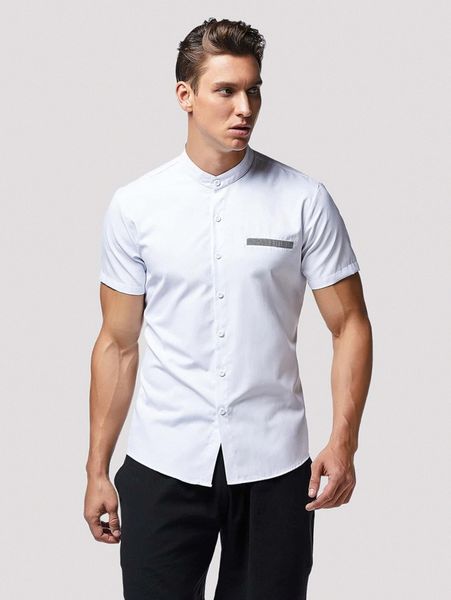 

men mock neck button through shirt l3jj#, White;black