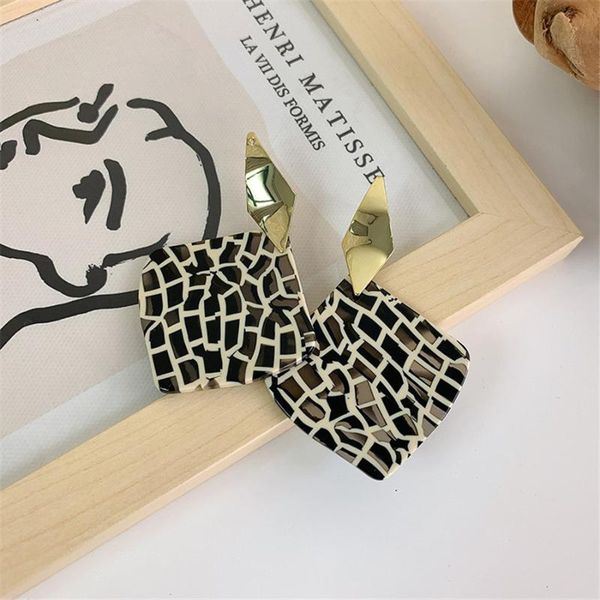 

stud fashionable atmosphere texture square earrings female korean leopard 2021 trend ear studs wholesale for woman, Golden;silver