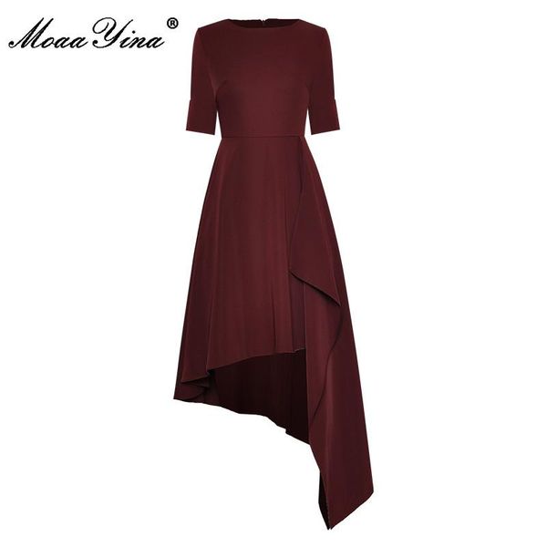 

casual dresses moaayina fashion designer dress summer women's short sleeve ruffles asymmetrical, Black;gray