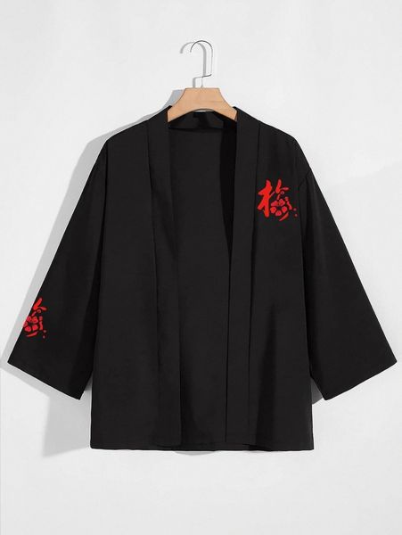 

romwe guys floral print open front kimono shirt s6cl#, White;black