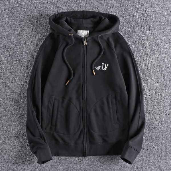 

2021 new autumn trend ins american casual youth hoodie simple embroidered letter terry hooded coat for men outerwear 0481 qkko, Black