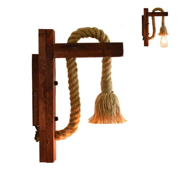 

e27 american style pastoral rope vintage wooden wall lamp(without bulb) g32a