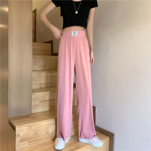 

women's pants & capris 2021 summer ice silk cloth standard solid color wide-leg casual trousers loose high-waist, Black;white