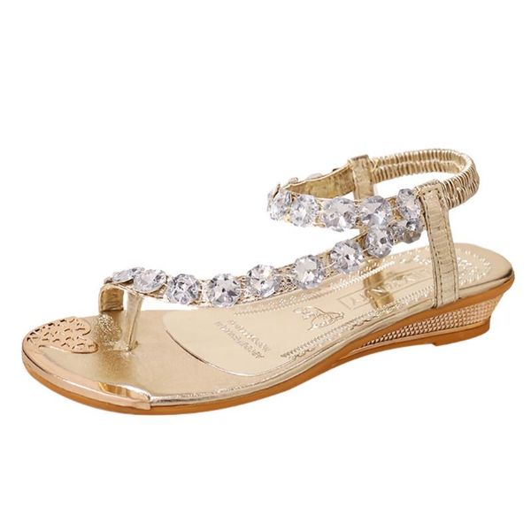 

sagace summer beach sandals women leather bohemia crystal wedges sandals non-slip flat with shoes zapatos de mujer, Black