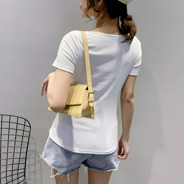

2021 new summer korean style t-shirt solid fashion skew collar drape women short sleeve ropa mujer casual cotton tees t08206l gzg7, White