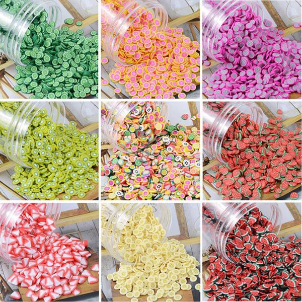 

nail glitter 1bag 10g pack of 1000 fruit polymer clay 3d art. slices 5mm diameter. pieces lemon, orange, strawberry, watermelon, Silver;gold