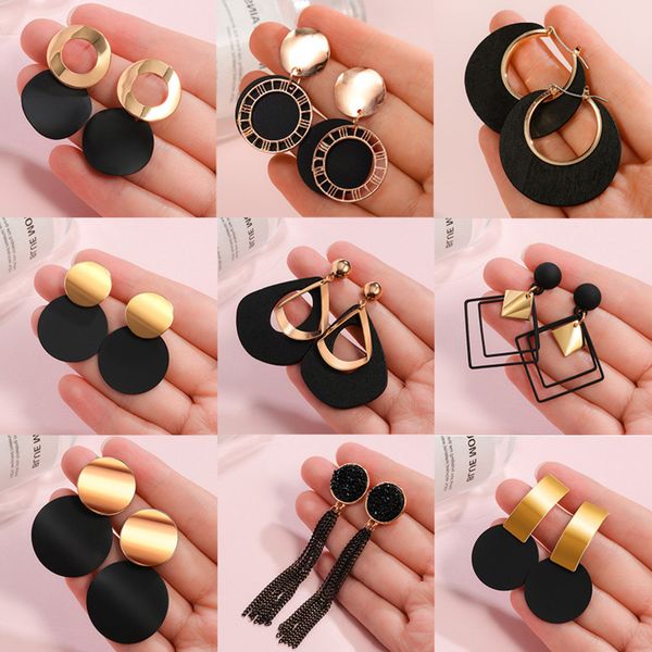 

poxam korean statement earrings for women black cute arcylic geometric dangle drop gold earings brincos fashion jewelry, Golden