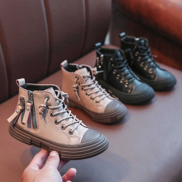 

children casual shoes autumn winter martin boots boys fashion leather soft antislip girls 26-36 sport running 210918, Black;grey