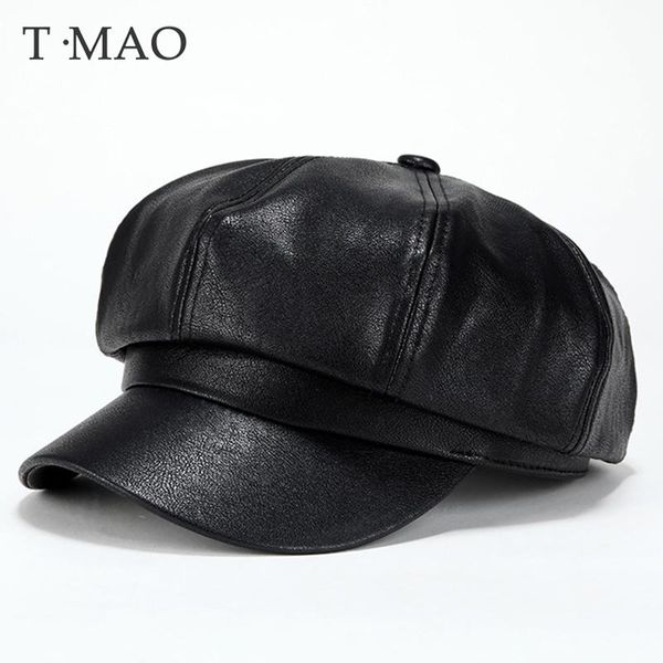 

stingy brim hats women girl beret pu leather winter beanie hat men's caps vintage plain solid color elegant lady, Blue;gray