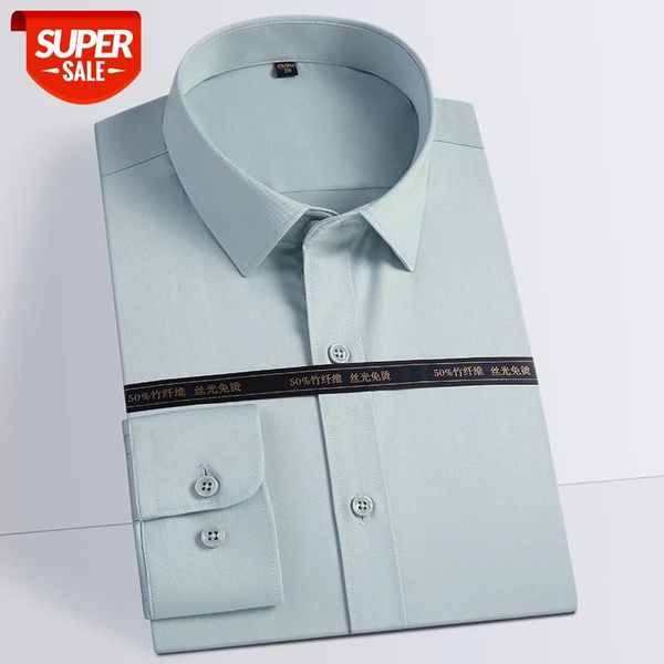 

solid bamboo fiber dress shirts for men elastic non-iron long sleeve regular fit high grade man's shirt white soft comfortable #6v9l, White;black