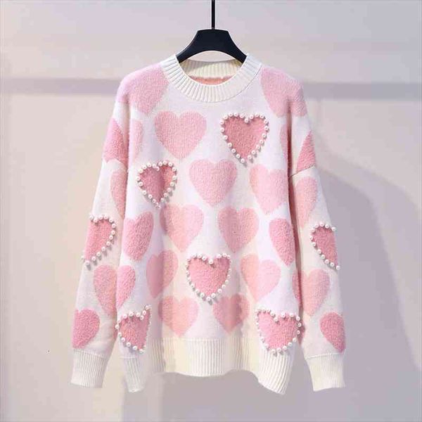 

women knitted sweater and pullovers oneck pearls beading sweaters sweet heart pull jumpers long sleeve kawaii pull femme, White;black
