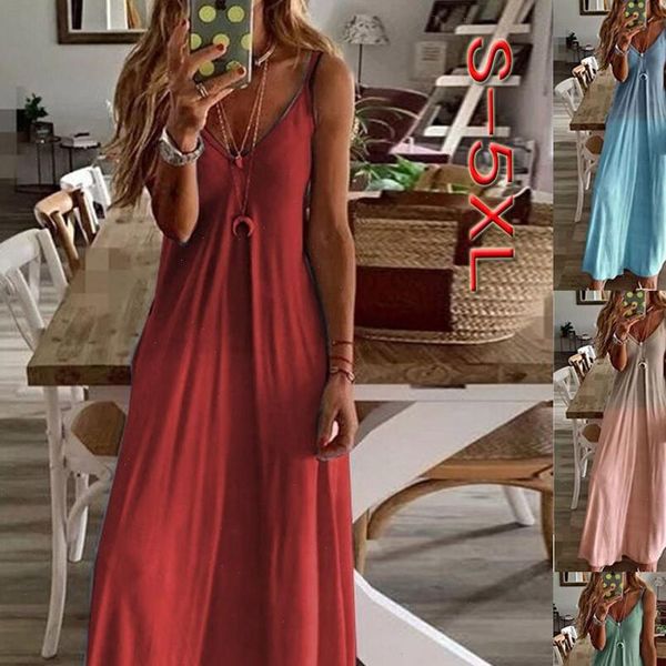 

new arrival summer dress womens casual sleeveless camisole v neck print maxi tank long dresses vestidos drop shipping, Black;gray