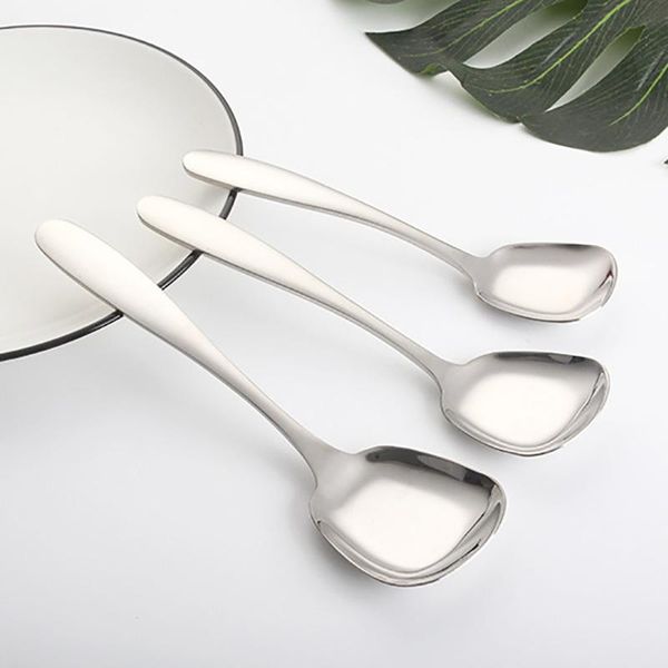 

3pcs spoon stainless steel soup spoon kitchen accessories table dinner spoons special square design silver ag28