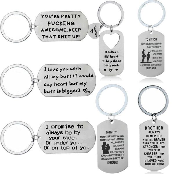 

keychains to my love dad mom husband wife dog tag key ring stainless steel keychain couple family keyring jewelry valentine's day gift, Silver