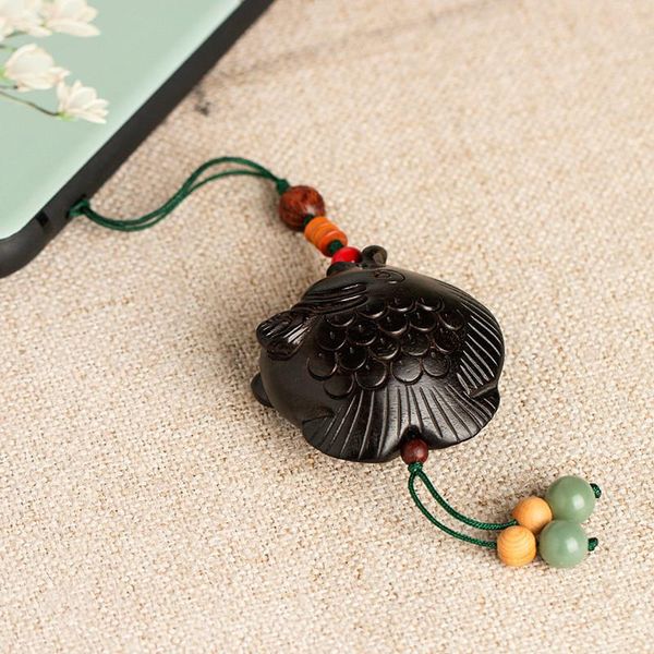 

cell phone straps & charms ebony wood carving fish lucky money safe car key ring pendant chain lanyard cute cartoon lanyards