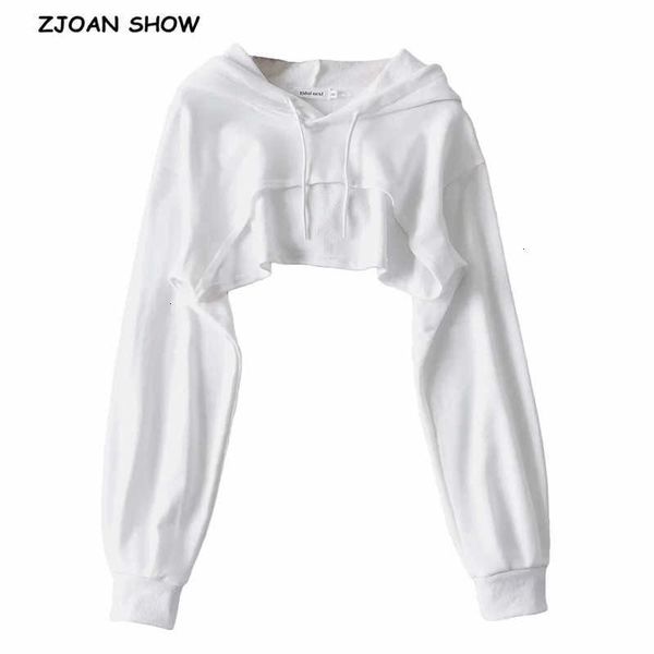 

women's two piece pants spring harajuku ultra short hoodies draw string hooded pure color joker long-sleeve women casual ztga, White