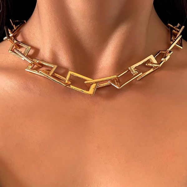 

chokers shixin one piece punk thick link chain choker necklace for women girl chunky necklaces short chains on neck jewelry accessories, Golden;silver