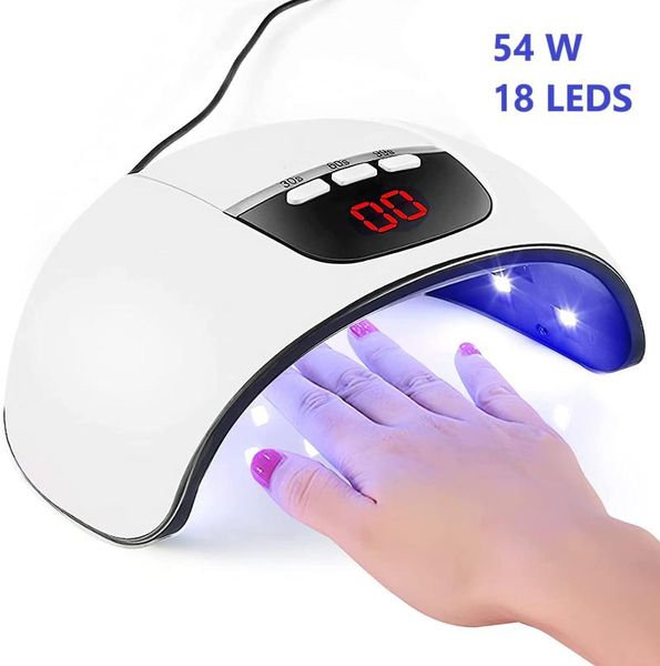 

nail dryers 54w dryer uv nails lamp for manicure dry drying gel ice polish 18 led auto sensor 60s 80s 99s art tool