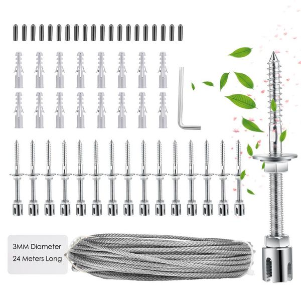 

fencing, trellis & gates plant support,t316 stainless steel for climbing plants, professional system with wall brackets 16holders, 24 m rope