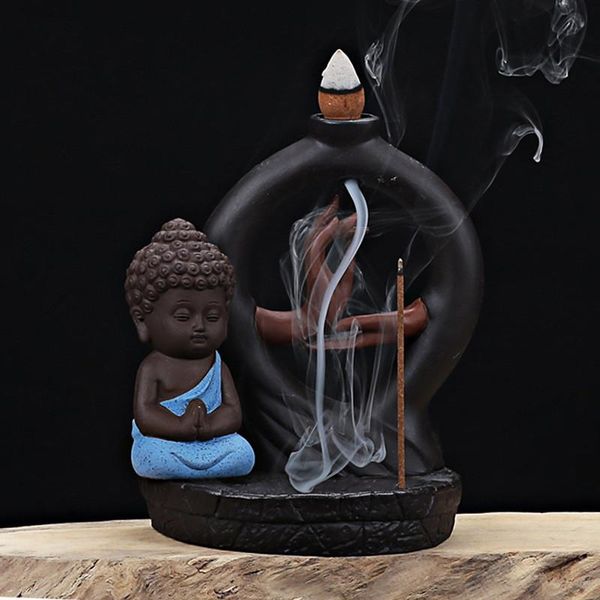 

fragrance lamps creative the little monk small buddha backflow tower incense cones burner stick holder ceramic censer home decoration