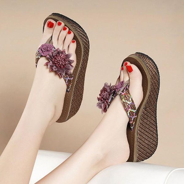 

slippers flip-flops women's summer 2021 fashion versatile floral beach shoes 35-43, Black
