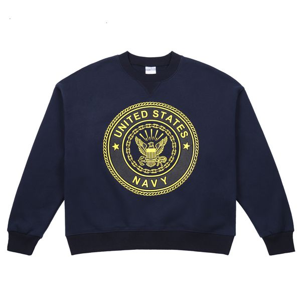 

2021 winter new navy vintage men's printing high street hip hop fleece thickened pullover hoodie 940i, Black