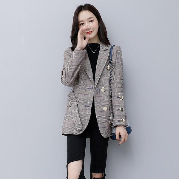 

women's suits & blazers 2021 blazer jacket suit long sleeve collar trumpet casual coat women, White;black