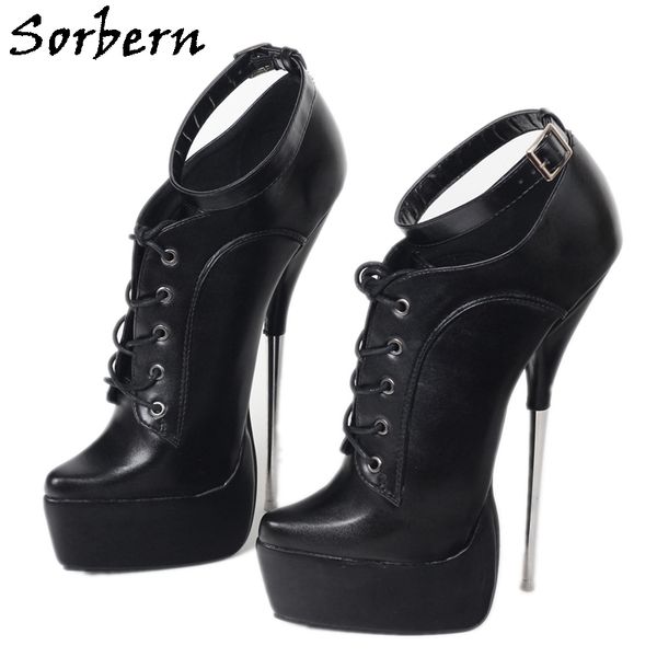 

sorbern black matt women pumps with ankle straps metal ballet high heel platform shoes fetish transfer guys shoes custom