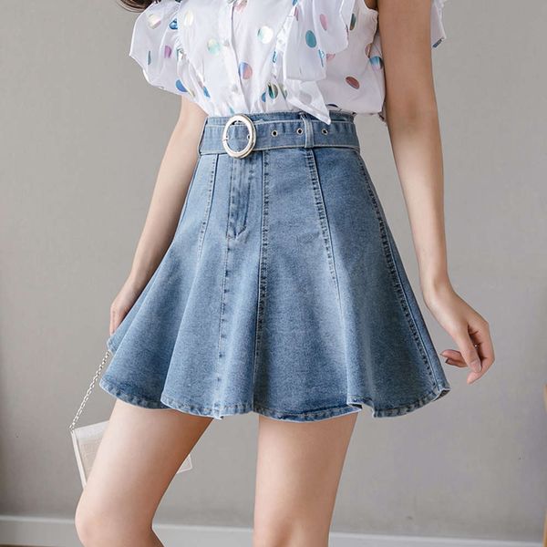

hip hop waist summer denim 2021 small new high early spring umbrella a-line short skirt pants women's wear k, Blue